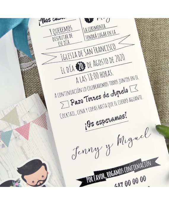 Invitacion de boda novios madera