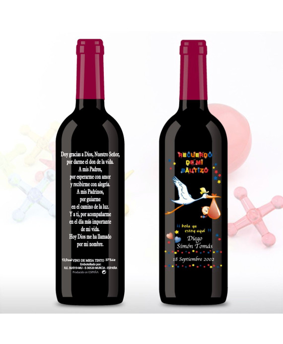 Vino decorada Bautizo 375ml