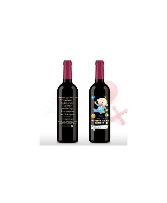 Vino decorada Bautizo 375ml cigueña