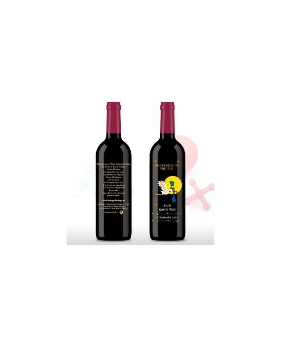 Vino decorada Bautizo 375ml cigueña