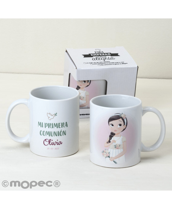 Taza cerámica Comunión niña romántica en caja regalo