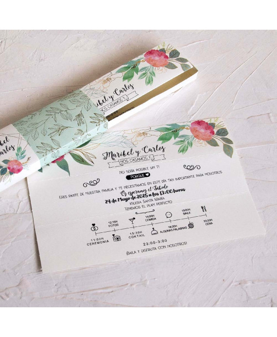 Invitación de boda caja ramas