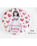 Chapa alfiler niña comunión corazones personalizada