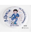 Chapa alfiler niño comunión balón de fútbol personalizada