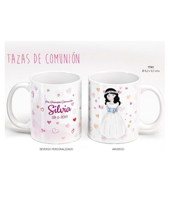 Taza niña comunión corazones c/caja de regalo