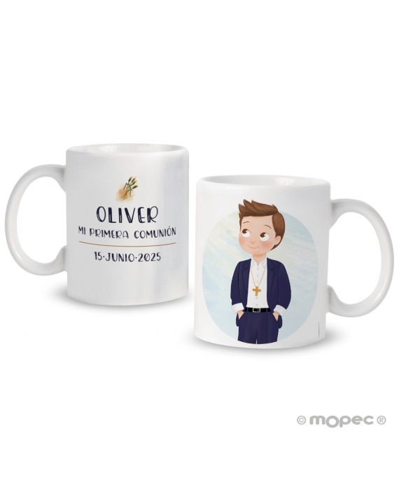 Taza cerámica Primera Comunión niño manos bolsillo