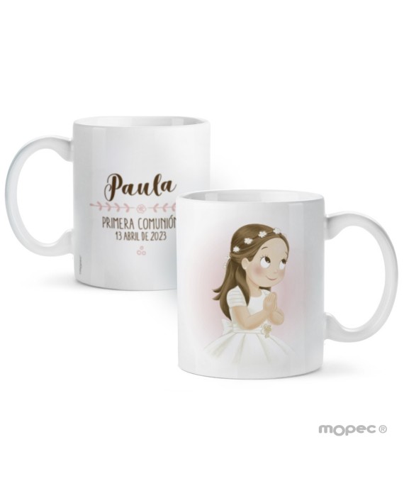 Taza cerámica Primera Comunión niña vestido largo y corona