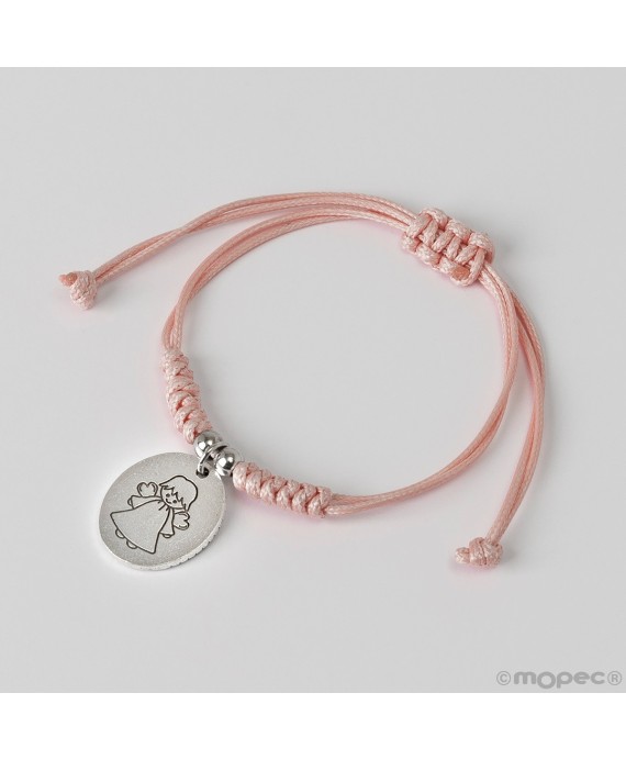 Pulsera cordón rosa medalla Ángel de la Guarda