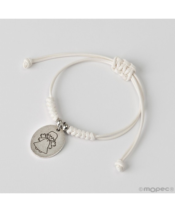 Pulsera cordón marfil medalla Ángel de la Guarda