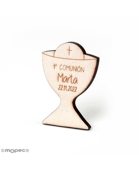 Imán de madera cáliz personalizado