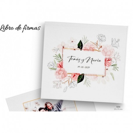 Libro de firmas boda flores personalizado nombres y fecha