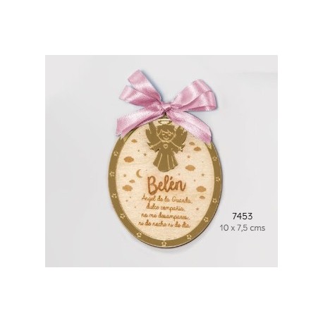 Guardacunas madera oro lazo rosa personalizado