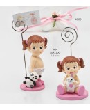 Sujeta-tarjetas bebé niña peluche rosa stdo