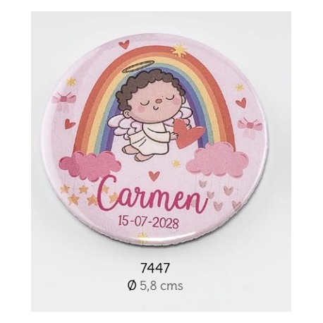 Chapa alfiler bebé ángel rosa personalizada