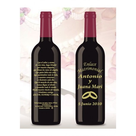 Botella de Vino personalizada Boda Enlace Matrimonial - Detalles de Boda